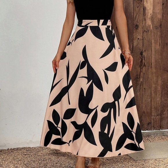 Multicolor Boho Womens Plants Print Cut Out Halter Neck Dress - Picture 5 of 5